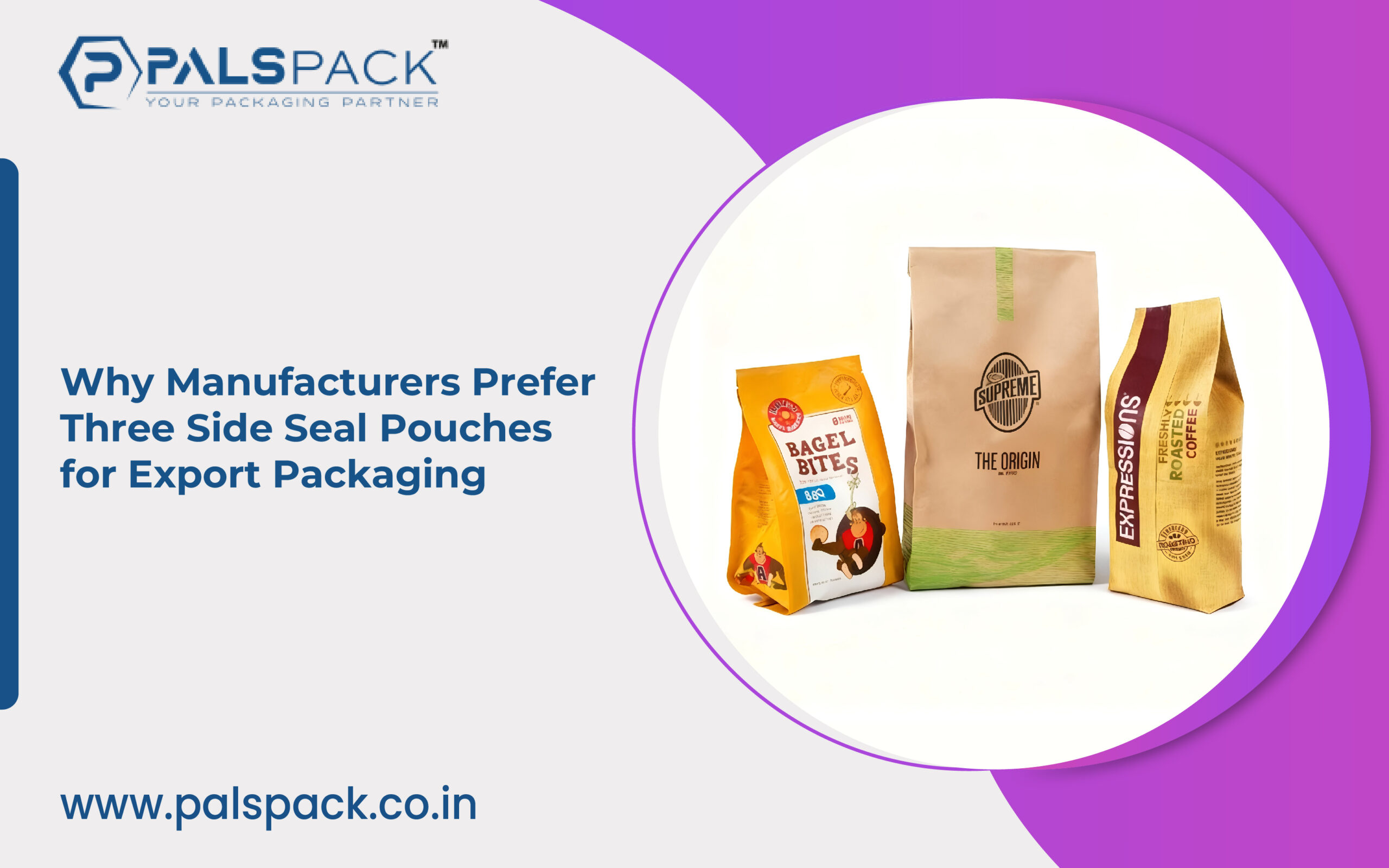 three side seal pouches for export packaging